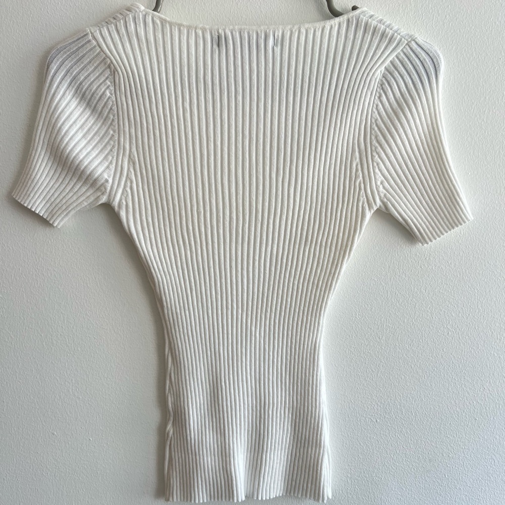 White Ribbed Square Neck Top - Picture 4 of 7